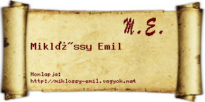 Miklóssy Emil névjegykártya